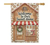 Drapeau de maison de Noël avec citation en pain d'épice 71,1 x 101,6 cm | Décorations en forme de bonhomme en pain d'épices, drapeau de cour, auvent rayé rouge et blanc, thème cuisson des vacances