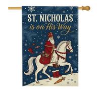 Drapeau de maison de Noël avec citation folklorique d'hiver de | Cheval blanc, drapeau de pelouse, fond enneigé, branches de pin, folklore d'hiver, décoration de cour saisonnière