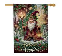 Drapeau de maison de Noël avec citation hivernale de nain magique 71,1 x | Nain de magicien, drapeau de pelouse, houx d'hiver, bâton lumineux, lanterne, art fantastique, affichage de cour extérieure
