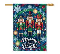 Drapeau de maison de Noël avec citation Merry And Bright Casse-noisette 71 | Soldats casse-noisette, drapeau de pelouse, flocons de neige d'hiver, canne à sucre, couleurs vives, décoration de cour