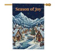 Drapeau de maison de Noël avec citation paysage de village d'hiver, 71,1 x | Montagnes enneigées, drapeau de pelouse, ruisseau fluide, lampadaires lumineux, architecture rustique de chalet