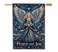 Drapeau de maison de Noël avec citation « Peace And Joy » - 71 x 101 cm | Détails en filigrane doré, drapeau de cour, fond d'horizon nocturne d'hiver, sentiment religieux, affichage saisonnier