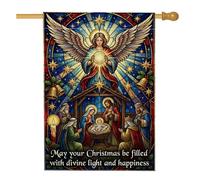 Drapeau de maison de Noël avec citation religieuse ange 71 x 101 cm | Style artistique en vitrail, drapeau de pelouse, figurine angélique, décoration religieuse, décorations de cour extérieures