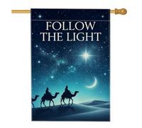 Drapeau de maison de Noël avec citation religieuse des trois mages 71,1 x | Scène religieuse, drapeau de pelouse, horizon nocturne, étoile du nord, dunes du désert, thème religieux