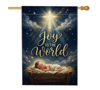 Drapeau de maison de Noël avec citation religieuse Joy to the World 71 x | Croix lumineuse, drapeau de cour, berceau de mangeoire, citation religieuse, décoration de cour extérieure