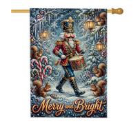 Drapeau de maison de Noël Casse-noisette 71 x 101 cm | Thème de la forêt fantaisie, drapeau de cour, décor du pays des merveilles d'hiver, style livre d'histoires vintage