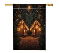 Drapeau de maison de Noël de ferme d'hiver 71,1 x 101,6 cm pour extérieur, chalet de forêt, chalet, neige, drapeau vertical standard en lin pour maison, ferme, vacances avant cour, arrière-cour