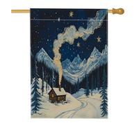 Drapeau de maison de Noël d'hiver de 71,1 x 101,6 cm double face pour décoration extérieure, chalet de bois, cabane de Noël, drapeau de maison, drapeau de maison, vacances à la ferme, petit drapeau de