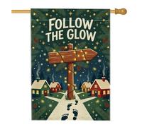 Drapeau de maison de Noël en bois avec citation de village d'hiver, 71 x | Scène de village d'hiver, drapeau de pelouse, paysage enneigé, branches de pin, empreintes de pas dans la neige