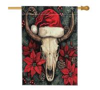 Drapeau de maison de Noël en forme de tête de mort de vache occidentale 71,1 x 101,6 cm double face pour décoration extérieure, drapeau vintage de Noël sud-ouest en lin pour maison, vacances, Nouvel