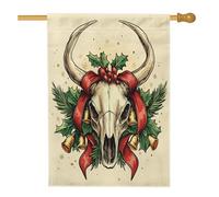 Drapeau de maison de Noël en forme de tête de mort de vache occidentale 71,1 x 101,6 cm double face pour décoration extérieure, Noël, sud-ouest, drapeau de maison, vacances, Nouvel An, extérieur