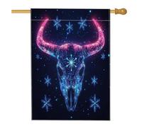 Drapeau de maison de Noël en forme de tête de mort de vache occidentale 71,1 x 101,6 cm pour l'extérieur, Noël, hiver sud-ouest, drapeau vertical standard en lin, vacances, Nouvel An, cour