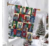 Drapeau de maison de Noël russe avec chats bleus 71,1 x 101,6 cm pour l'extérieur, joli drapeau vertical festif standard en lin, drapeau de Noël pour la maison, la cour et la cour