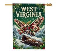 Drapeau de maison de Noël sur le thème de la Virginie occidentale sur le | Montagnes enneigées, drapeau de cour, arbres à feuilles persistantes, écharpe de vacances, fierté régionale
