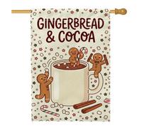 Drapeau de maison de Noël sur le thème du pain d'épices et du cacao chaud | Thème cacao chaud, drapeau de pelouse, détails de canne à sucre, art des boissons d'hiver, décoration de cuisine confortable