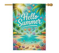 Drapeau de maison de palmier, coquillage de corail tropical d'été en toile de jute turquoise double face pour extérieur, cour, pelouse, terrasse, porte, entrée, 71,1 x 101,6 cm