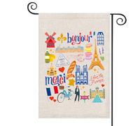 Drapeau de maison de Paris - Décoration de porche sur le thème de la France - Souvenir de voyage - Bonjour (drapeau de Paris)