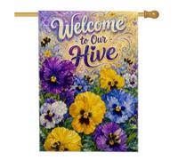 Drapeau de maison de pensée, fleur d'abeille, printemps jaune, toile de jute double face pour extérieur, cour, pelouse, terrasse, porte, entrée, 71 x 101 cm