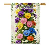 Drapeau de maison de pensée, jardin floral, chrysanthème, vigne printanière, toile de jute multicolore, double face, décoration extérieure, porche, drapeaux pour extérieur, cour, pelouse, terrasse