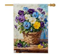 Drapeau de maison de pensée, motif floral impressionnisme, feuilles printanières, violettes, double face en toile de jute pour extérieur, terrasse, pelouse, entrée, camping, 71,1 x 101,6 cm