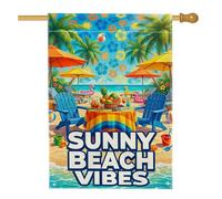 Drapeau de maison de plage, parasol tropical d'été bleu en toile de jute double face pour extérieur, cour, pelouse, terrasse, porte, entrée, 71,1 x 101,6 cm