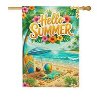 Drapeau de maison de plage, planche de surf en palmier tropical d'été bleu double face en toile de jute décorative pour extérieur, cour, pelouse, terrasse, porte, entrée, 71,1 x 101,6 cm