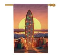 Drapeau de maison de planche de surf, lumières de Noël tropicales d'été, cadeaux de Noël orange chaud double face en toile de jute pour extérieur, terrasse, cour, pelouse, entrée, balcon, 71,1 x 101,6