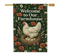 Drapeau de maison de poule, ferme rustique, nids de coquelicots, récolte, toile de jute verte double face, drapeaux décoratifs pour extérieur, terrasse, pelouse, entrée, camping 71 x 101,6 cm