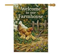 Drapeau de maison de poule, ferme rustique, poussins, jardin, printemps, toile de jute verte double face, drapeaux décoratifs pour extérieur, pelouse, cour, patio, entrée, 71,1 x 101,6 cm