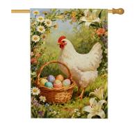 Drapeau de maison de poule, panier rustique printanier, œufs de Pâques, vert double face, en toile de jute pour porche, extérieur, cour, pelouse, patio, porte, entrée, 71,1 x 101,6 cm
