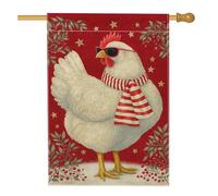 Drapeau de maison de poulet, écharpe fantaisie de lunettes de soleil de Noël rouge double face en toile de jute pour extérieur, terrasse, pelouse, entrée, camping, 71,1 x 101,6 cm