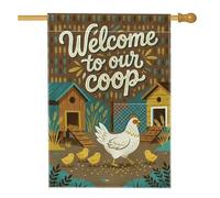 Drapeau de maison de poulet, ferme rustique, poussins, grange, printemps, toile de jute marron, drapeaux décoratifs double face pour porche, extérieur, terrasse, pelouse, entrée, camping 71,1 x 101,6