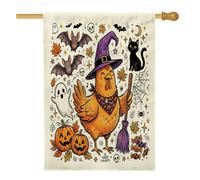 Drapeau de maison de poulets d'Halloween 71 x 101,6 cm pour l'extérieur, jolies chauves-souris de vacances verticales standard en lin pour maison, fantômes avant cour arrière-cour drapeau décoration