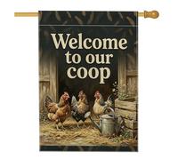 Drapeau de maison de poulets rustique, arrosoir en bois marron automne double face en toile de jute pour porche, extérieur, cour, pelouse, patio, porte, entrée, 71,1 x 101,6 cm