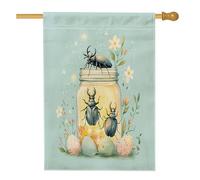 Drapeau de maison de printemps de Pâques, cerfs, coléoptères, 71,1 x 101,6 cm pour l'extérieur, œufs de bocal Mason Jar Standard en lin pour maison, insectes, devant cour, arrière-cour, décoration