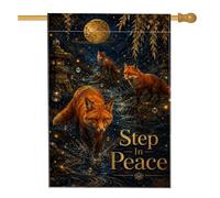 Drapeau de maison de renards, lanterne lune nature mystique automne orange toile de jute double face décoratif extérieur porche drapeaux pour extérieur, terrasse, pelouse, entrée, camping 71,1 x 101,6