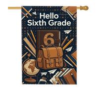 Drapeau de maison de sac à dos, carnet éducatif moderne crayon de retour au campus bleu marine double face en toile de jute à l'extérieur grand drapeau de jardin pour extérieur, cour, pelouse, patio