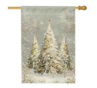 Drapeau de maison de sapin de Noël, décoration festive dorée blanche neige de Noël double face en toile de jute pour porche, extérieur, terrasse, pelouse, entrée, camping, 71,1 x 101,6 cm