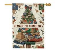 Drapeau de maison de sapin de Noël fait à la main 71 x 101 cm | Outils de couture, drapeau de pelouse, chutes de tissu, boutons, fournitures de bricolage, décoration d'hiver rustique