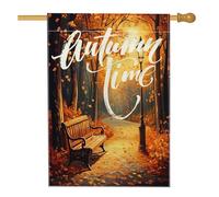 Drapeau de maison de scène naturelle de forêt d'automne 71,1 x 101,6 cm double face pour décoration extérieure, lampadaire d'automne amusant en toile pour maison, paysage extérieur, drapeau de pelouse