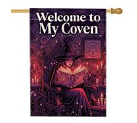 Drapeau de maison de sorcière, bougies mystiques gothiques, livre de sorts d'Halloween, violet, double face en toile de jute pour extérieur, terrasse, cour, pelouse, entrée, balcon, 71,1 x 101,6 cm