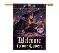 Drapeau de maison de sorcière, carte de tarot gothique mystique pour Halloween, violet, double face en toile de jute pour porche, extérieur, terrasse, cour, pelouse, entrée, balcon, 71 x 101 cm