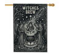 Drapeau de maison de sorcière, chaudron mystique gothique, symboles magiques d'Halloween, noir, double face, toile de jute pour extérieur, pelouse, cour, terrasse, entrée, 71,1 x 101,6 cm