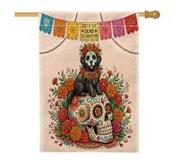 Drapeau de maison de Terre-Neuve Day of the Dead 71 x 101 cm pour l'extérieur, drapeau vertical standard en lin pour maison, drapeau bohème pour cour avant et arrière-cour, décoration extérieure