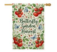 Drapeau de maison de tomates, récolte de jardin, papillon, fleur, récolte de fleurs, vert, double face, en toile de jute décorative pour extérieur, pelouse, cour, patio, entrée, 71,1 x 101,6 cm