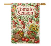 Drapeau de maison de tomates, récolte rustique tournesol d'été rouge en toile de jute double face pour extérieur, pelouse, cour, patio, entrée 71 x 101,6 cm