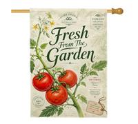 Drapeau de maison de tomates, rustique vintage feuille de vigne rouge d'été double face en toile de jute pour porche, extérieur, cour, pelouse, patio, porte, entrée, 71,1 x 101,6 cm