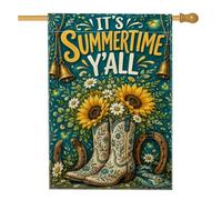 Drapeau de maison de tournesol, bottes rustiques d'été chrysanthème d'été bleu sarcelle double face en toile de jute pour extérieur, terrasse, pelouse, entrée, camping, 71,1 x 101,6 cm