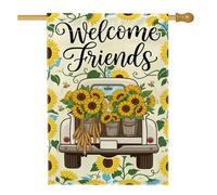 Drapeau de maison de tournesol, camion rustique d'automne en toile de jute jaune automnal, double face, drapeaux décoratifs pour porche, extérieur, terrasse, pelouse, entrée, camping, 71,1 x 101,6 cm