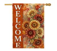 Drapeau de maison de tournesol, feuille florale rustique, baie, orange automne, double face, en toile de jute pour porche, extérieur, pelouse, cour, patio, entrée, 71,1 x 101,6 cm